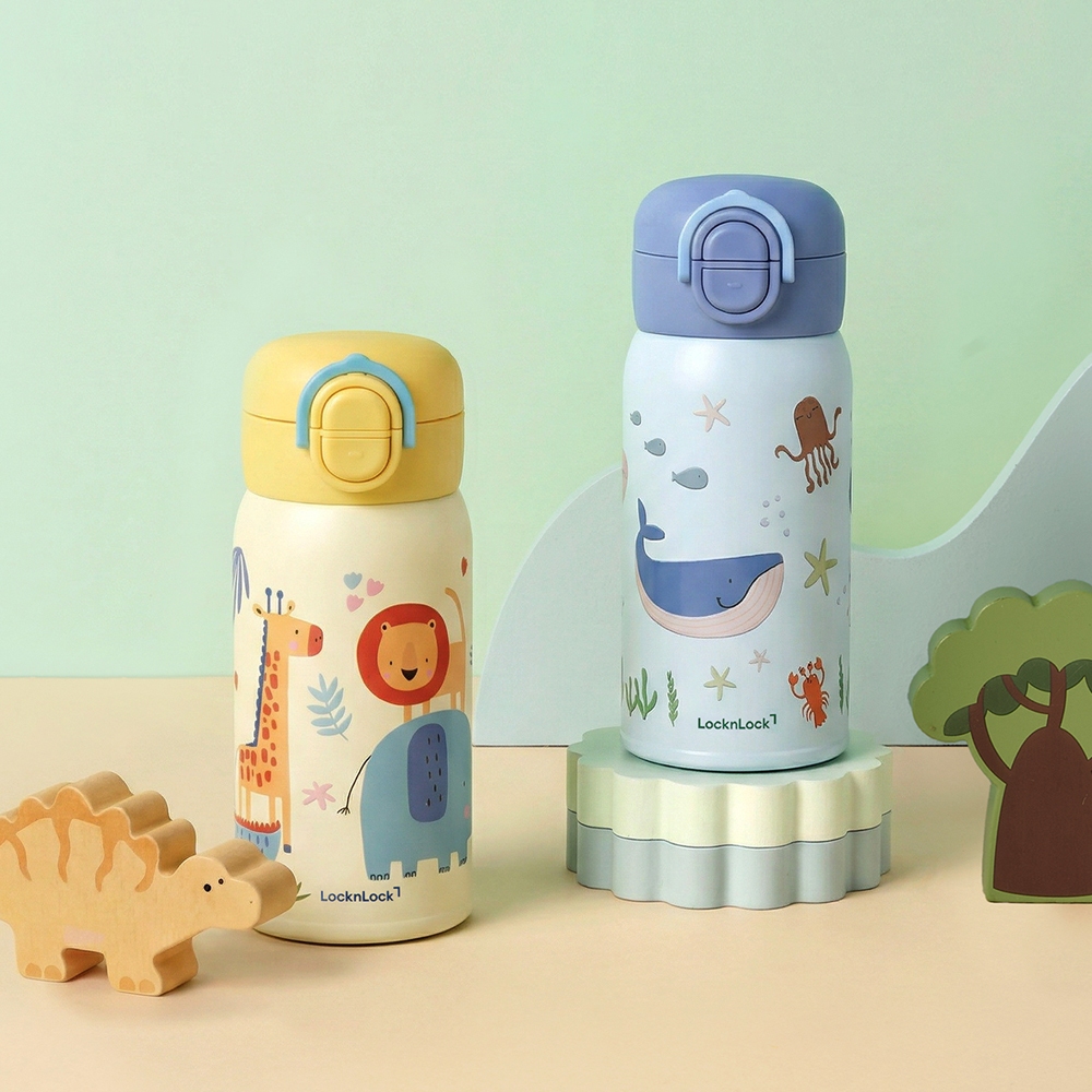 Bình Giữ Nhiệt Cho Bé LocknLock School Fit Pick Dual Cap Tumbler LHC3400 Dung Tích 350ml, Nắp Uống Kép, 2 Màu - K-MALL