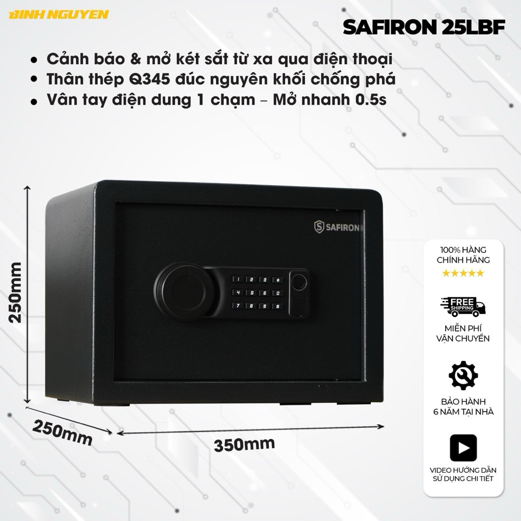 Két Sắt Mini Thông Minh Tiêu Chuẩn Khách Sạn, Két Mini Vân Tay Điện tử Chuẩn Phong Thủy 25LBF