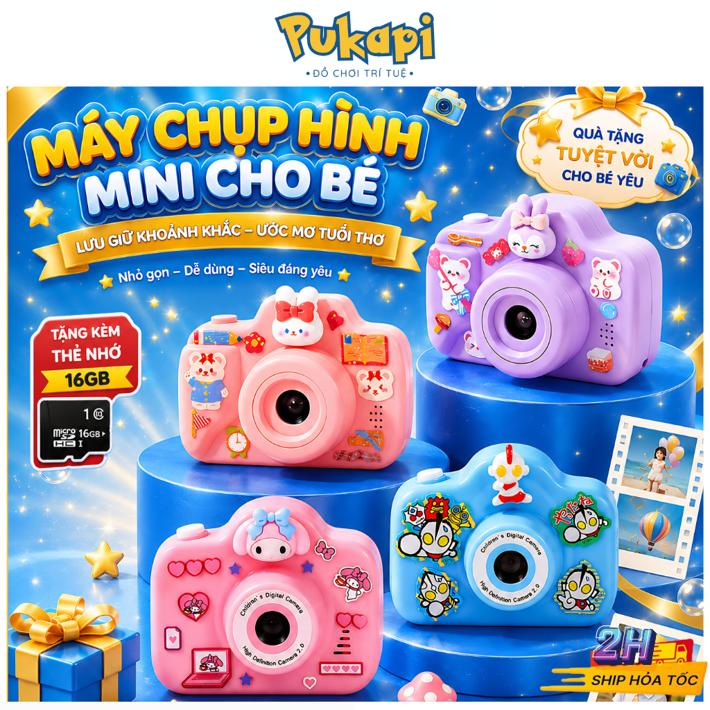 Máy Chụp Ảnh Máy Ảnh Cho Bé Kuromi Dễ Thương Tặng Kèm Thẻ Nhớ Cho Bé Chụp Ảnh - Đồ Chơi Cho Bé PUKAPI