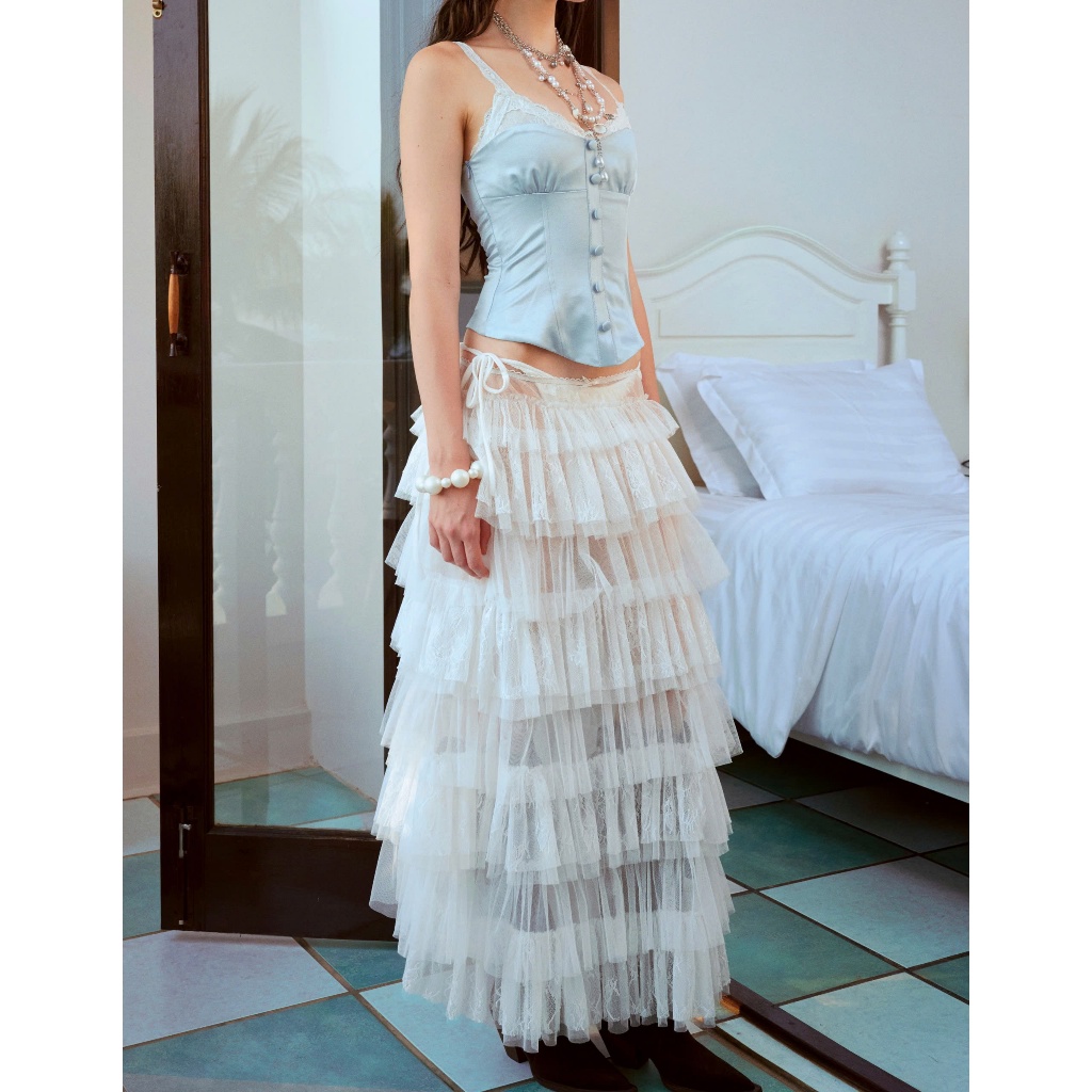 Vivienne Corset Top - Remmus | Áo corset lụa ánh nhung phối ren - BST SUMMER SLUMBER