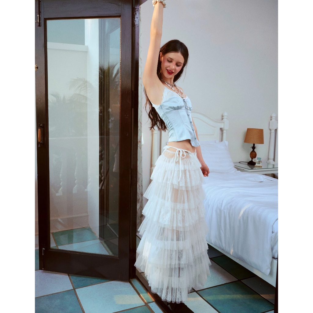 Vivienne Corset Top - Remmus | Áo corset lụa ánh nhung phối ren - BST SUMMER SLUMBER