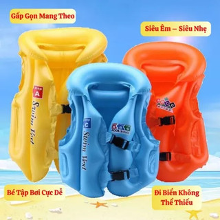 Áo phao bơi trẻ em 1 đến 12 tuổi áo phao bơm hơi cho bé có khóa an toàn hỗ trợ tập bơi