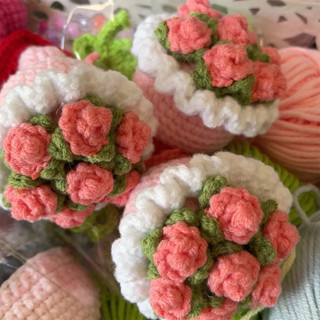 ( CÓ ẢNH THẬT) Móc khoá bó hoa mini bằng len handmade 100%