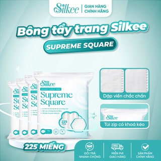 [COMBO 4] Bông tẩy trang Silkee Supreme Square 225 Miếng Vuông - Cotton Mềm Mịn, Không Xơ Bông