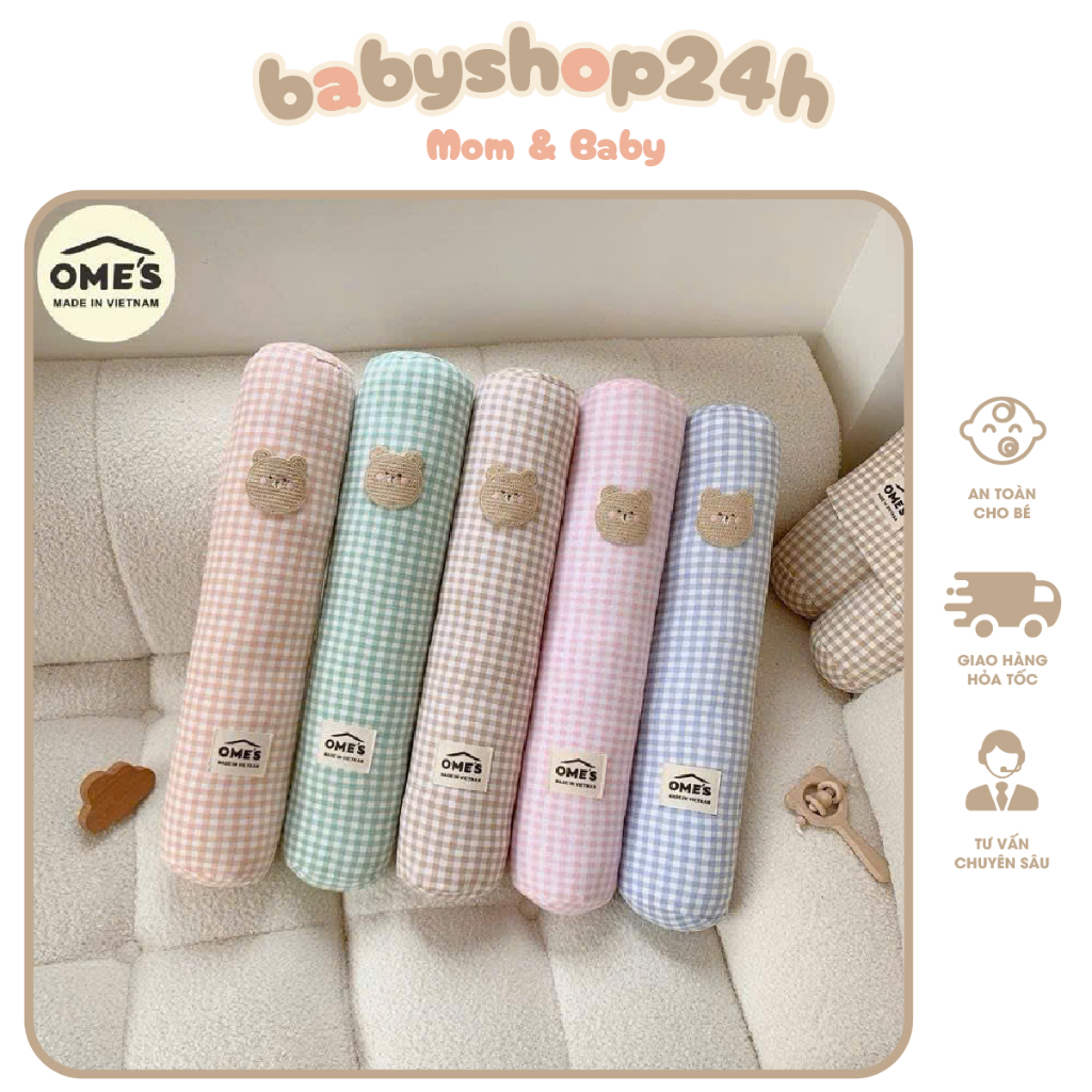 Gối Ôm Sơ Sinh Omes Chất Liệu Cotton Kẻ Hàn Organic Mềm , Thoáng Phù Hợp Cho Bé Sơ Sinh