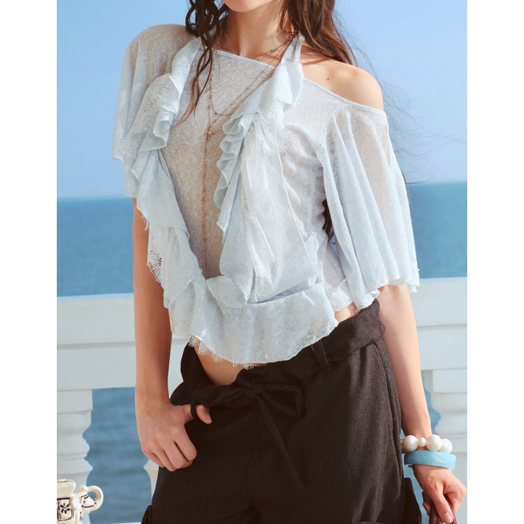 Trixie Top - Remmus | Áo trễ vai cổ yếm dệt kim phối bèo tầng - BST Summer Slumber