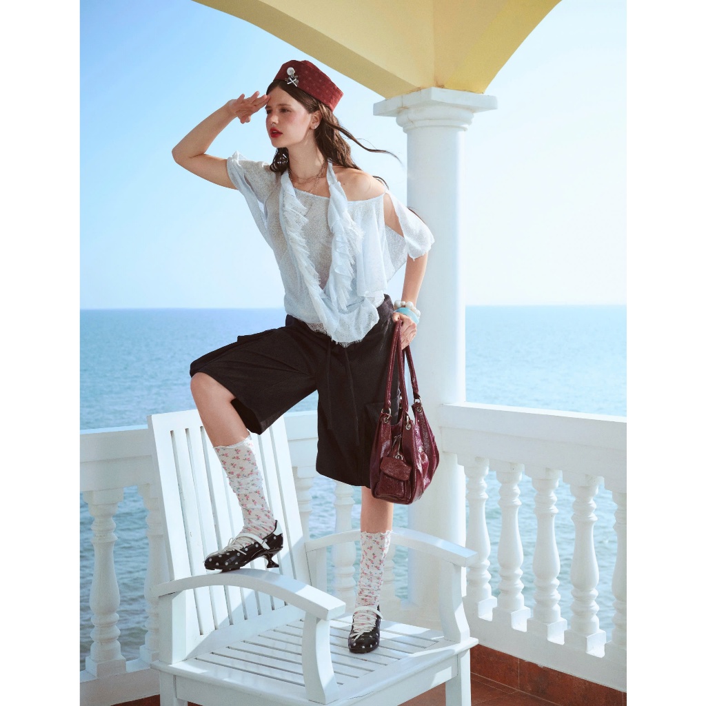 Trixie Top - Remmus | Áo trễ vai cổ yếm dệt kim phối bèo tầng - BST Summer Slumber