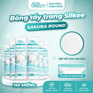 [COMBO 6] Bông tẩy trang Silkee Sakura Round 150 Miếng Tròn - Cotton Mềm Mịn, Không Xơ Bông