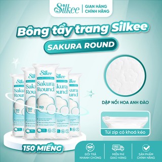 [COMBO 5] Bông tẩy trang Silkee Sakura Round 150 Miếng Tròn - Cotton Mềm Mịn, Không Xơ Bông