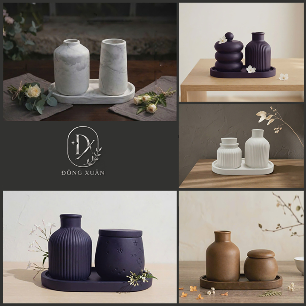 Set 3 món trang trí thạch cao vừa(Lọ hoa-hũ nhỏ -Khay) trang trí bàn làm việc,kệ tủ, phòng,... Đọc kích thước phần mô tả