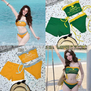 Set bikini phối tơ bèo 3 món gram màu xinh đỉnh ạ😍