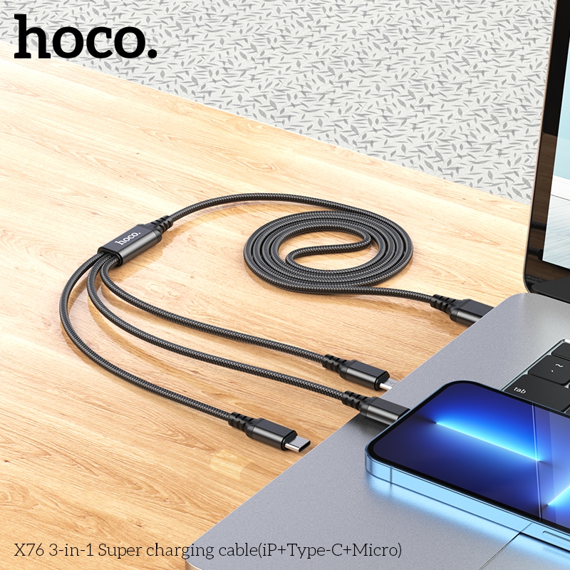 Củ Sạc Nhanh 18W HOCO Kèm Cáp 3 Đầu / Type C / Micro – Sạc USB QC3.0 Cho Android Và Các Dòng ĐT