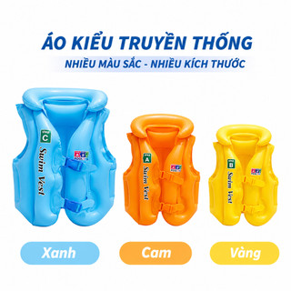 Áo phao bơi trẻ em 1 đến 12 tuổi áo phao bơm hơi cho bé có khóa an toàn hỗ trợ tập bơi