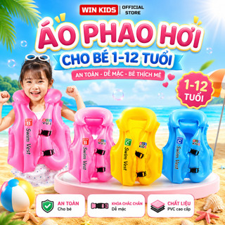 Áo phao bơi trẻ em 1 đến 12 tuổi áo phao bơm hơi cho bé có khóa an toàn hỗ trợ tập bơi
