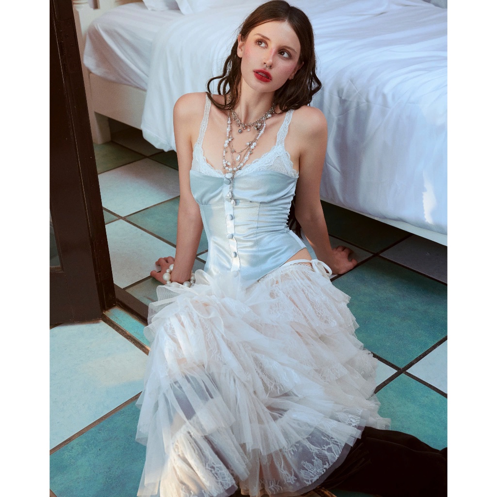 Vivienne Corset Top - Remmus | Áo corset lụa ánh nhung phối ren - BST SUMMER SLUMBER