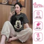 Set Nữ Bộ Áo Thun Sọc Ngang In Hình Hoạt Hình + Quần Dài Form Rộng, Set Đồ Nữ Mặc Nhà Cute