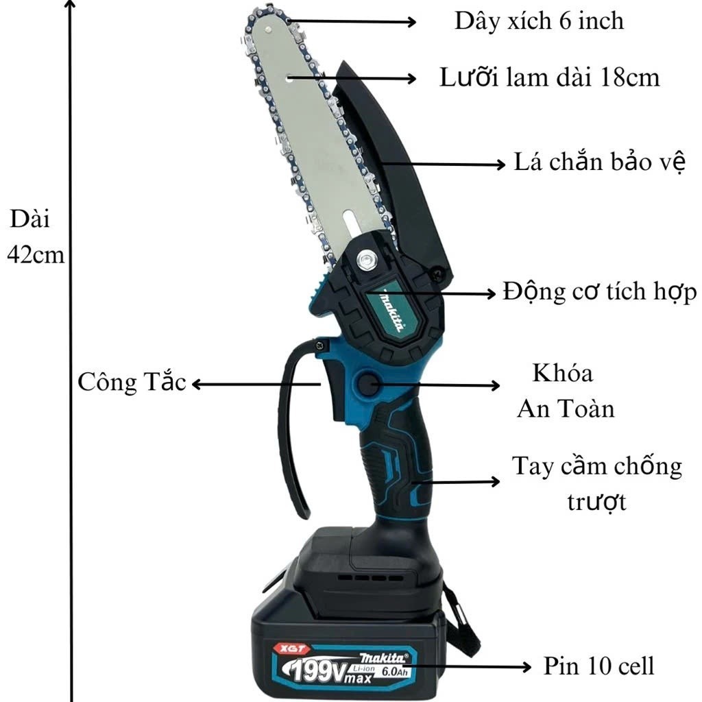 Bộ Máy Cưa Xích Mini Cầm Tay Cưa Gỗ, 2P 199V Lõi Đồng Mạnh Mẽ Bền Bỉ, Hệ Thống Bơm Nhớt Tự Động New 2026, Tiện Lợi, Dễ D