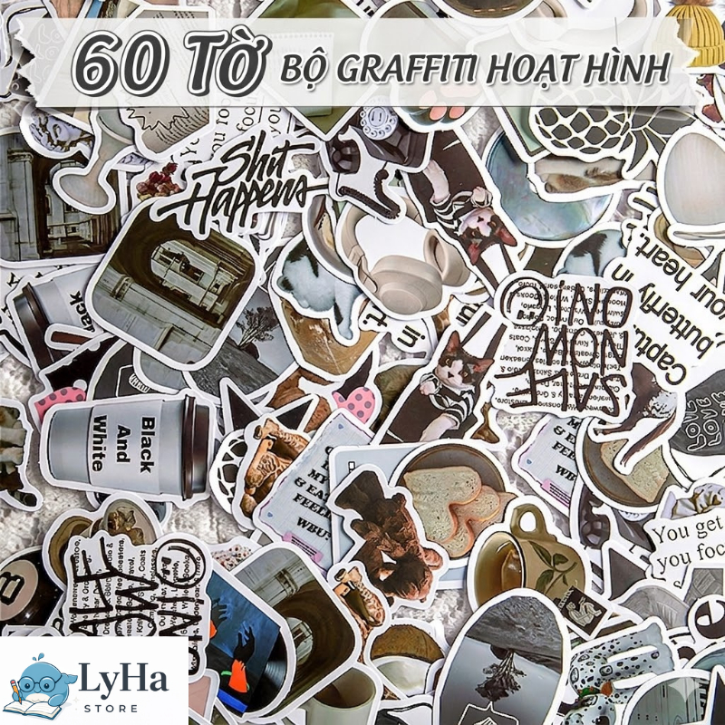 Bộ Sticker Phong Cách Retro, Graffity, Sticker Hoạt Hình Trang Trí Sổ Còng , Điện Thoại , Laptop