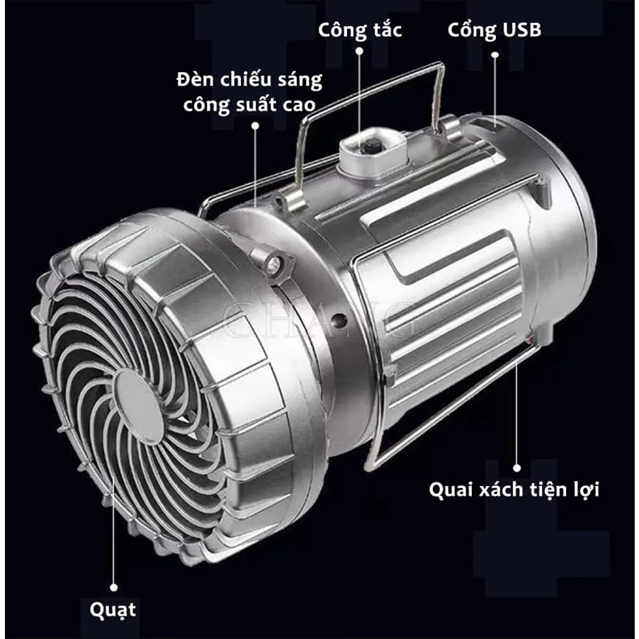Quạt Tích Điện, Đèn năng lượng mặt trời, đèn tích điện 3in1 chiếu sáng, kèm quạt tích điện và sạc điện thoại