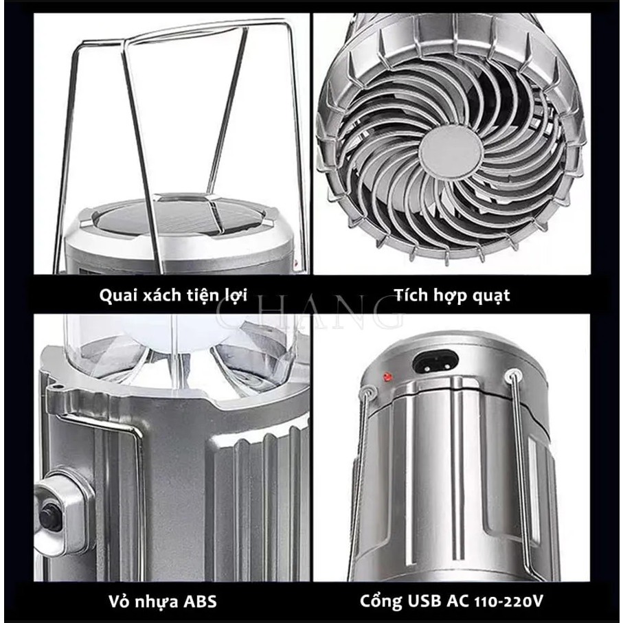 Quạt Tích Điện, Đèn năng lượng mặt trời, đèn tích điện 3in1 chiếu sáng, kèm quạt tích điện và sạc điện thoại
