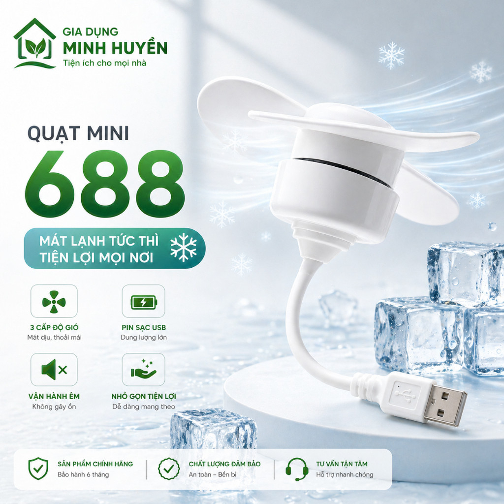 Quạt Cầm Tay Mùa Hè Ngoài Trời Và Du Lịch Đầu Cắm USB Làm Mát Im Lặng Không Dây Mini