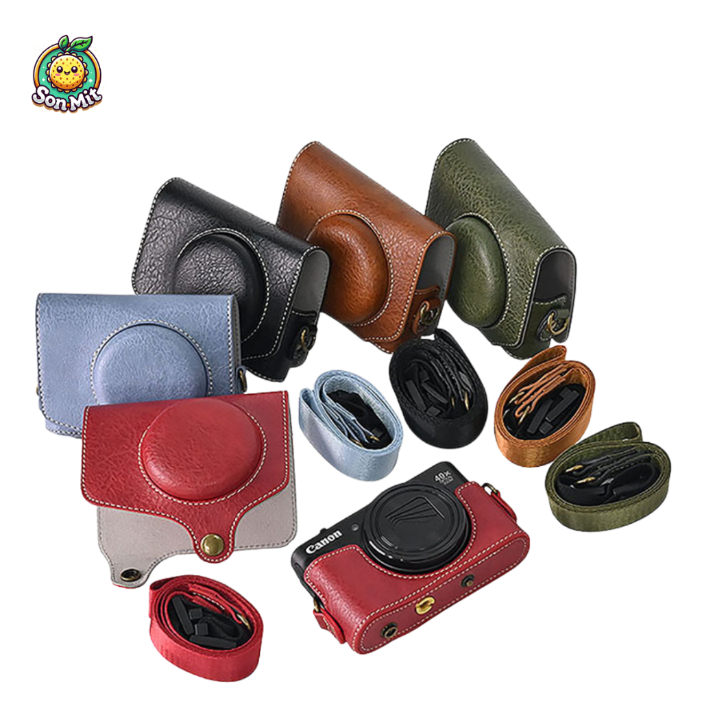 [Sẵn HN] Túi Da đựng máy ảnh Canon Powershot SX740 HS, SX730, SX720 bao da bảo vệ SX730 và vỏ bảo vệ SX740 Có Dây Đeo
