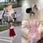 Váy tơ hoa 2 dây dáng ngắn V227 SM hồng, đỏ, chấm bi