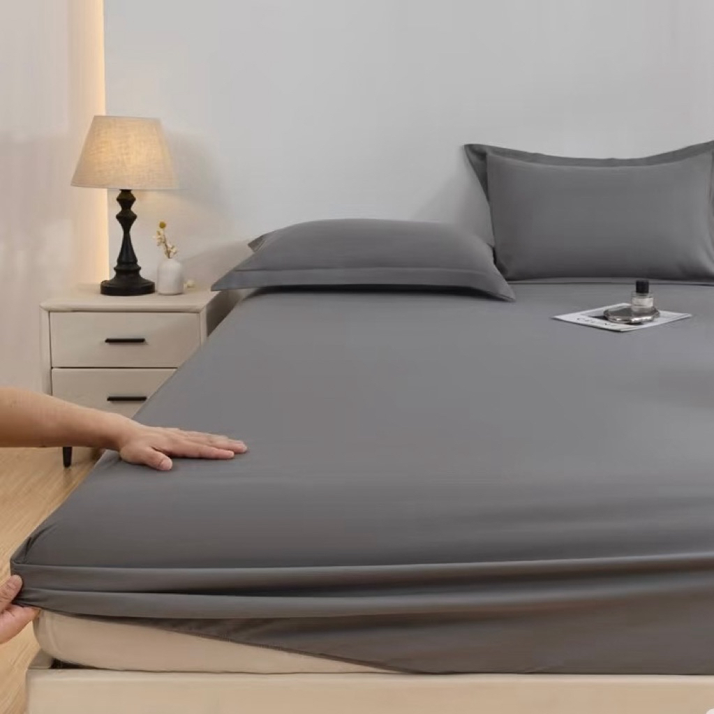 BỘ 3 MÓN PHI LỤA TRƠN MỀM MỊN MÁT (1 ga bo chun và 2 vỏ gối nằm)