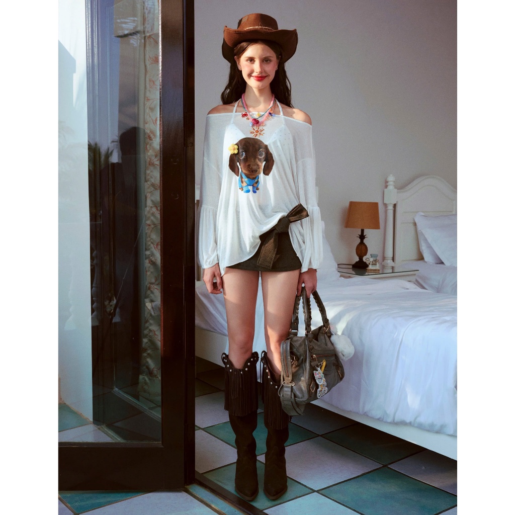 Daisy Pup Top - Remmus | Áo thun xuyên thấu tay dài graphic puppy đính hoa len - BST SUMMER SLUMBER