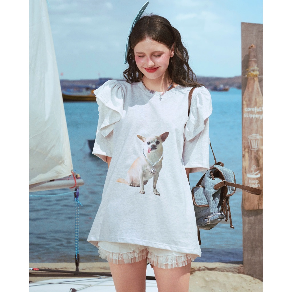 Sunny Pup Tee- Remmus | Áo thun chó đính charm mặt trời vai phối bèo - BST SUMMER SLUMBER