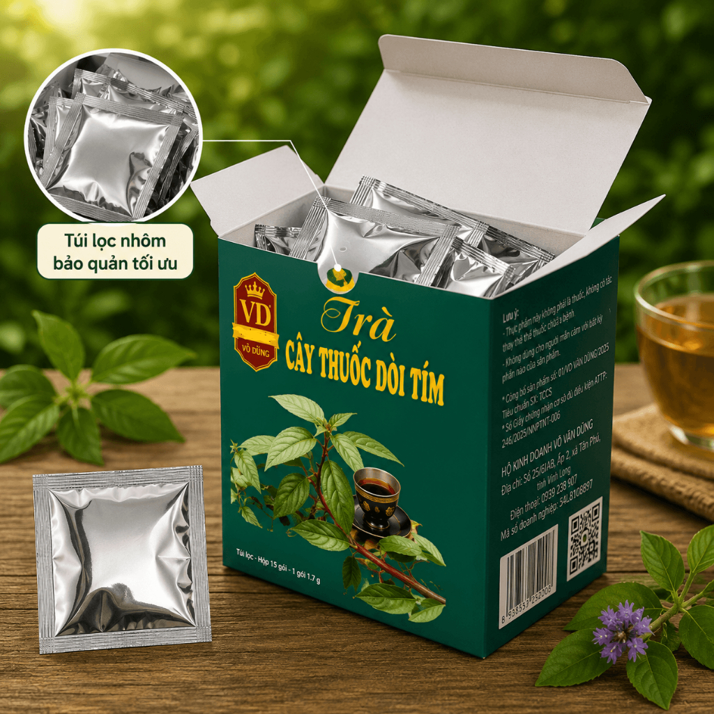 Trà Thảo Dược Thuốc Dòi Tím (Bọ Mắm) Túi Lọc 15 Gói | Hỗ Trợ Thanh Nhiệt, Dịu Cổ Họng, Chăm Sóc Hô Hấp