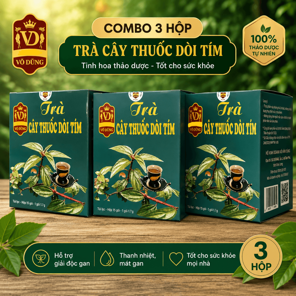 COMBO 3  HỘP - Trà Thảo Dược Thuốc Dòi Tím (Bọ Mắm) Túi Lọc 15 Gói | Hỗ Trợ Thanh Nhiệt, Dịu Cổ Họng, Chăm Sóc Hô Hấp
