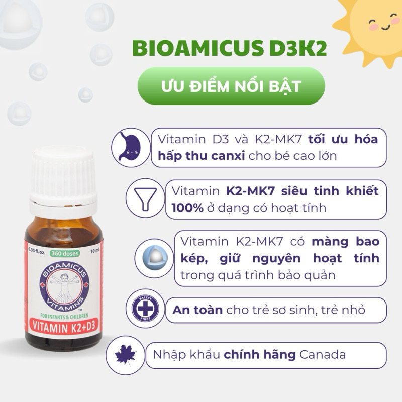 Bộ Đôi BioAmicus Vitamin K2 & D3 & BioAmicus Omega-3 DHA hàng không tích điểm