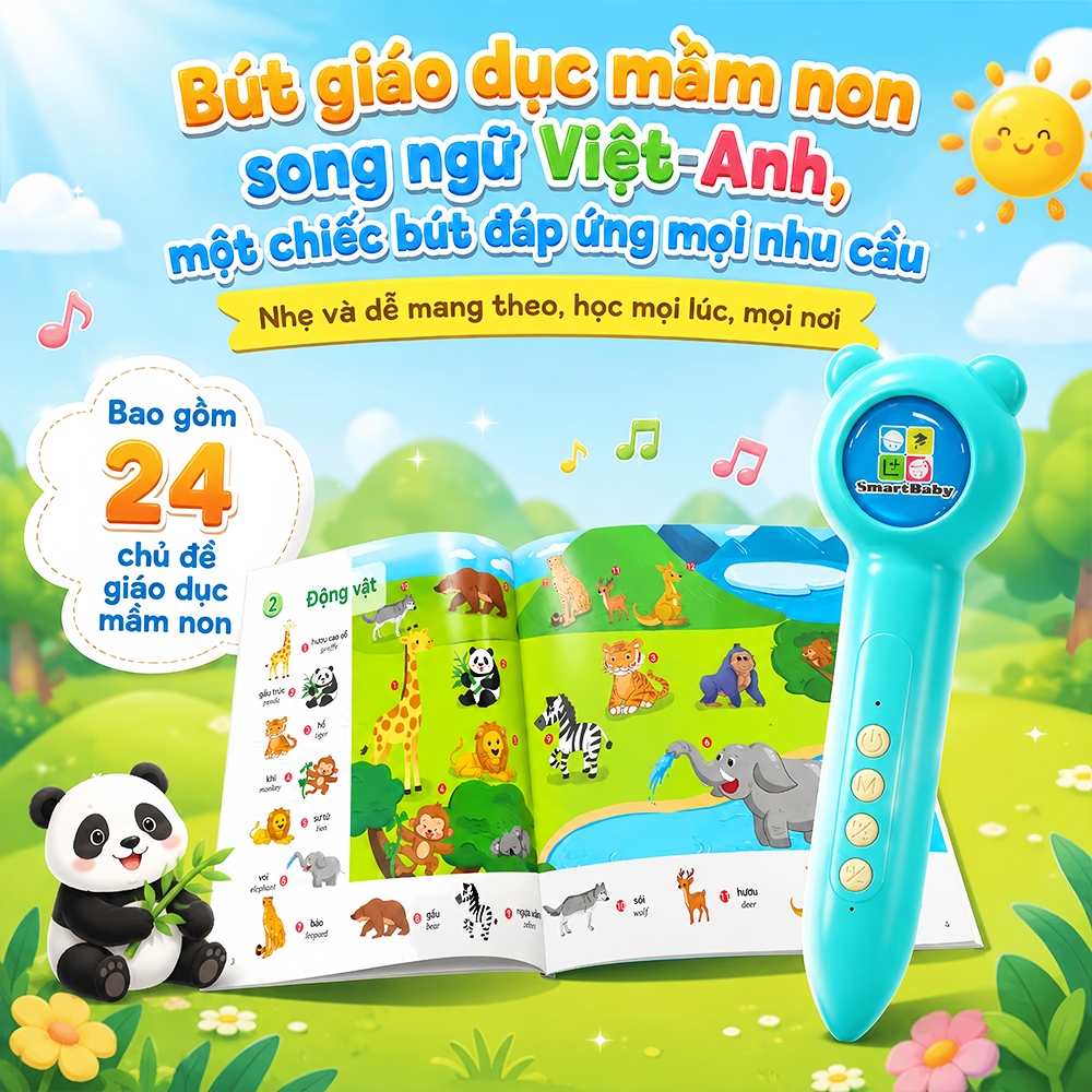 Bút chấm đọc cho bé 3-10 tuổi - Song ngữ Việt Anh, đồ chơi thông minh cho bé, kèm sách song ngữ Anh - Việt