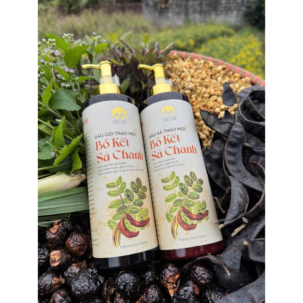 Combo Dầu gội và xả Bồ kết Sả chanh size 500ml/chai