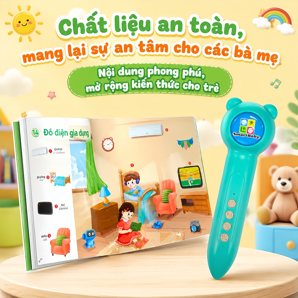 Bút cảm ứng cho bé song ngữ anh việt cho bé 3-10 tuổi – Bút điểm đọc thông minh 24 chủ đề, kèm sách tranh + flashcard