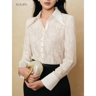 [SALE 14-16/7] Áo Sơ Mi Nữ Dài Tay SOLIIN Sơ Mi Ren Phối Cổ Lụa Phong Cách Công Sở Thanh Lịch | LINCY