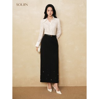 [SALE 14-16/7] Áo Sơ Mi Nữ Dài Tay SOLIIN Sơ Mi Ren Phối Cổ Lụa Phong Cách Công Sở Thanh Lịch | LINCY