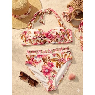 Set bơi 2 mảnh GIBSON, bikini đi biển nữ họa tiết hoa nhiệt đới siêu xinh, áo dây buộc sẵn đệm ngực