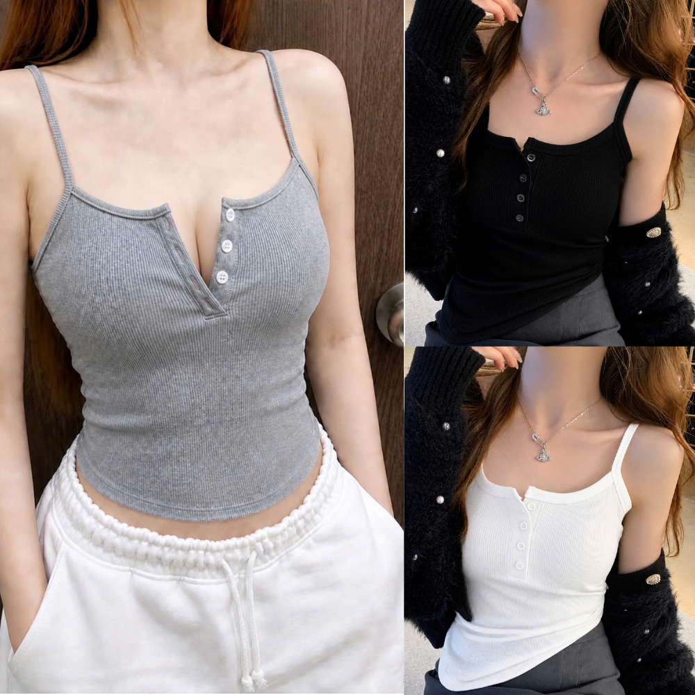 Áo Thun Kiểu Croptop 2 Dây Bigsize Nữ 50-95kg Có Nút Gài Chất Vải Gân Tăm Mềm Mại Thoải Mái G171