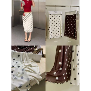 WGWE | Chân váy voan lưới chấm bi viền bèo 2 lớp, phong cách y2k vintage tối giản W9667#