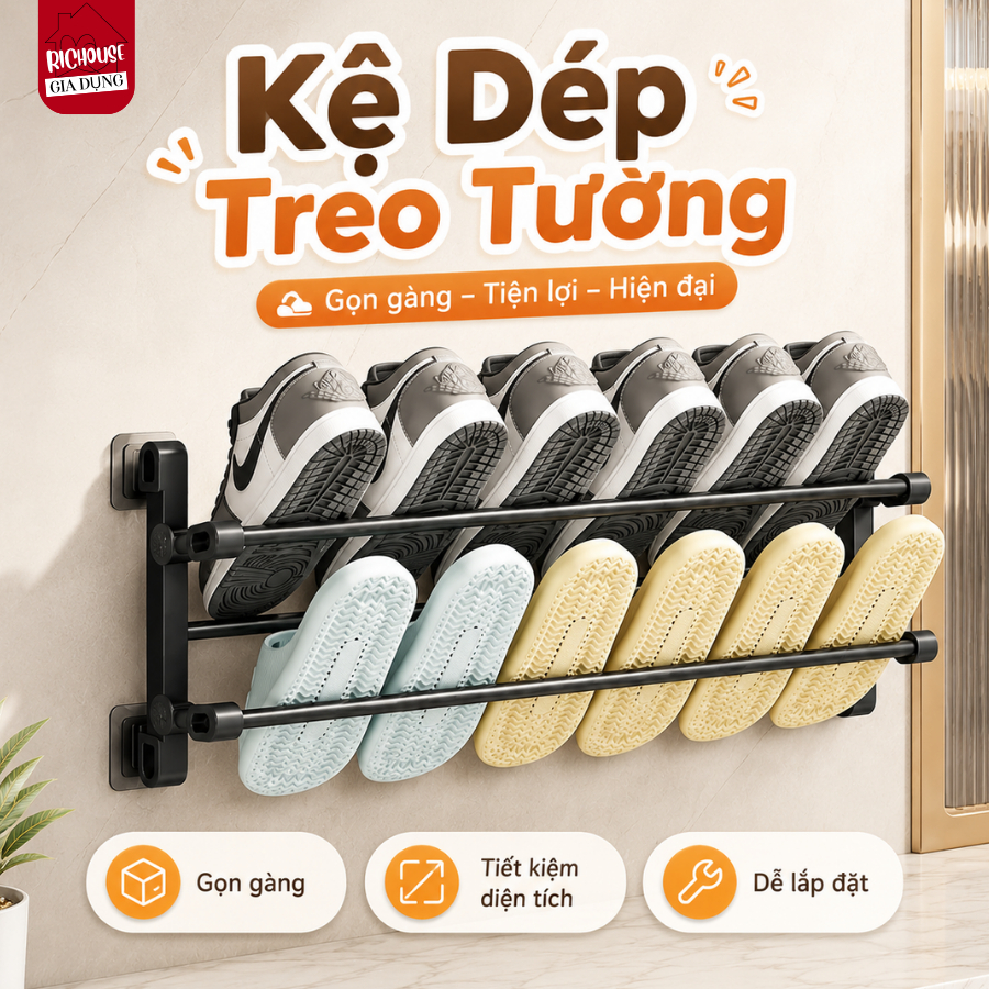 Kệ Treo Dép Gắn Tường Đa Năng, Giá Treo Khăn Thép Không Gỉ, Có Thể Gấp Lại, Kệ Để Giày 4 Ngăn