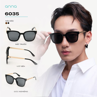 [VOUCHER 50K] Kính râm mát nam nữ thời trang ANNA dáng vuông gọng nhựa mắt râm chống tia UV 6035