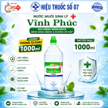 Combo thùng 12 chai 1000ml nước súc miệng, nước muối sinh lý Vĩnh Phúc Smile - Date xa