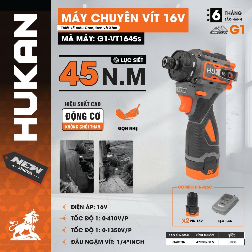 Máy Chuyên Vít Cấp Trượt HUKAN (GEN1) G1-CVT345 | Lực Siết 45N.M, Động Cơ Không Chổi Than