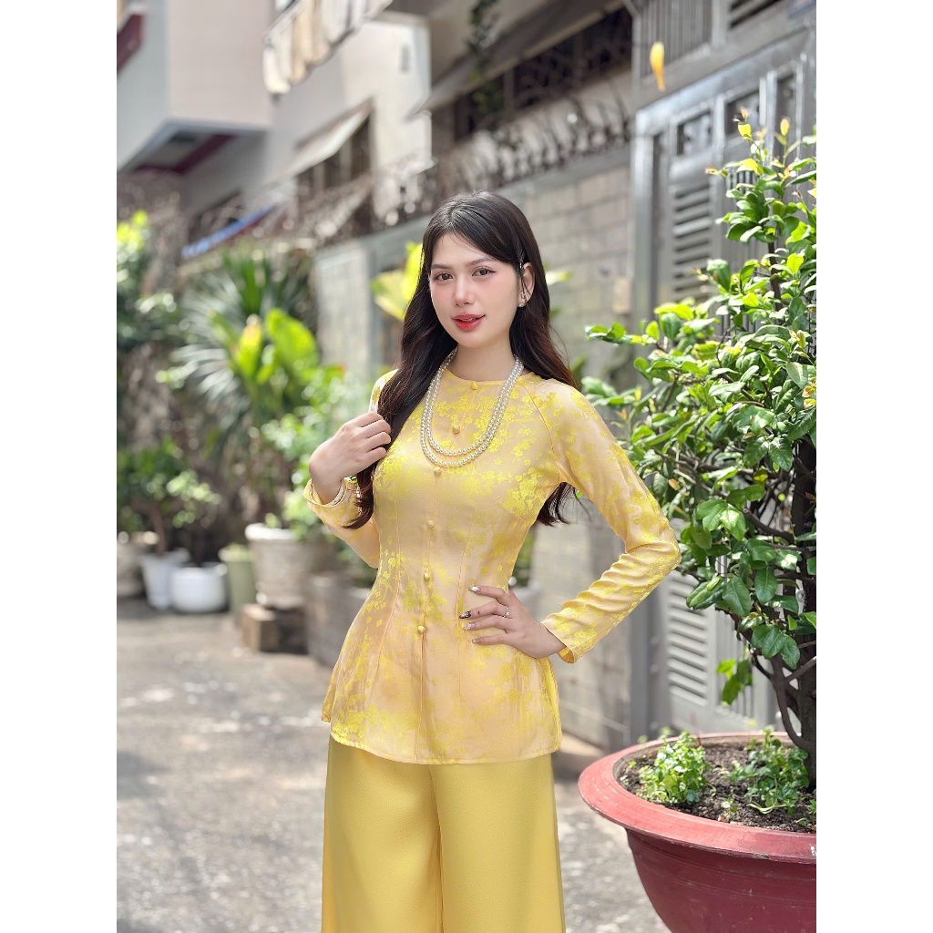 B.A178- Áo Bà Ba Tơ TằM DáNg DàI DệT KiM Cổ TròN NúT Nụ DâY KéO QuẦn NgỌc TrAi
