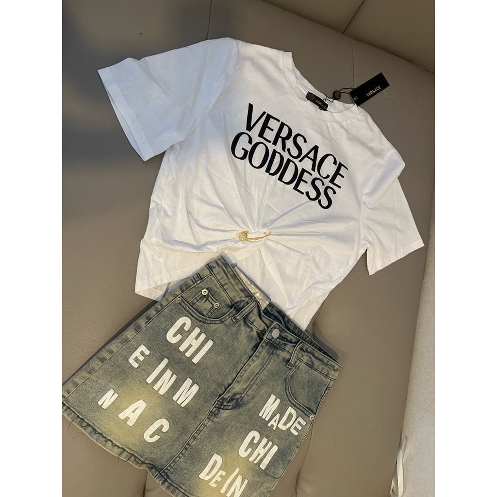 Set áo và váy quần short jean xanh dương