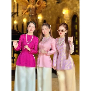 B.a191- ÁO BÀ BA GẤM TƠ TẰM KIM HOA DỆT GOLD SLIVER CAO CẤP CỔ TRÒN NÚT BỌC <QUẦN NGỌC TRAI>