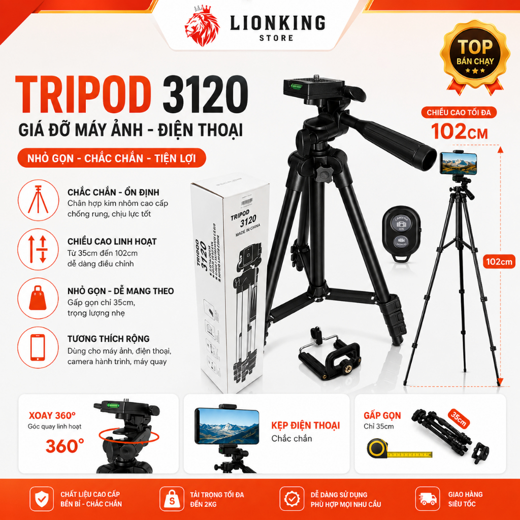Giá đỡ điện thoại Tripod -kèm kẹp điện thoại 3 chân-điều khiển remote tương thích với nhiều dòng máy