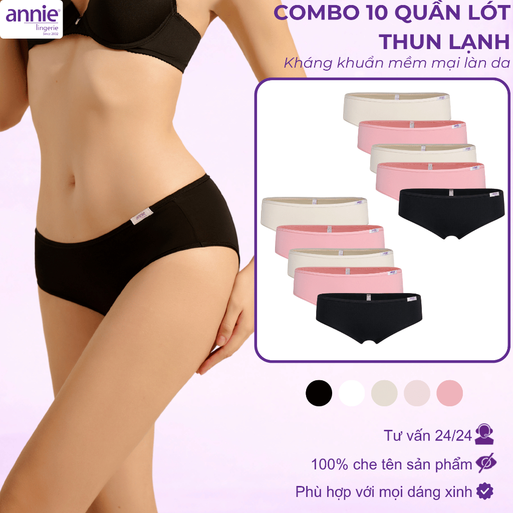 Combo 10 quần lót nữ thun lạnh lưng cao annie lingerie QE4535 mềm mại,vải lót cotton thấm hút